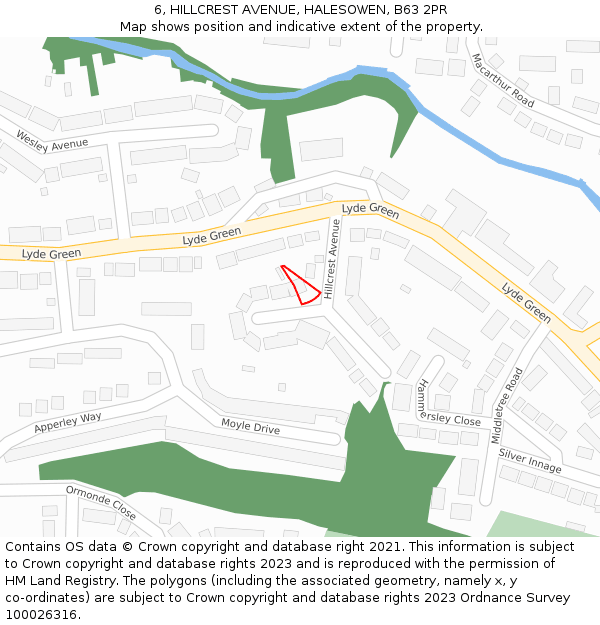 6, HILLCREST AVENUE, HALESOWEN, B63 2PR: Location map and indicative extent of plot