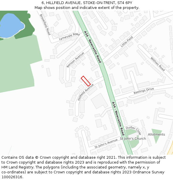 6, HILLFIELD AVENUE, STOKE-ON-TRENT, ST4 6PY: Location map and indicative extent of plot