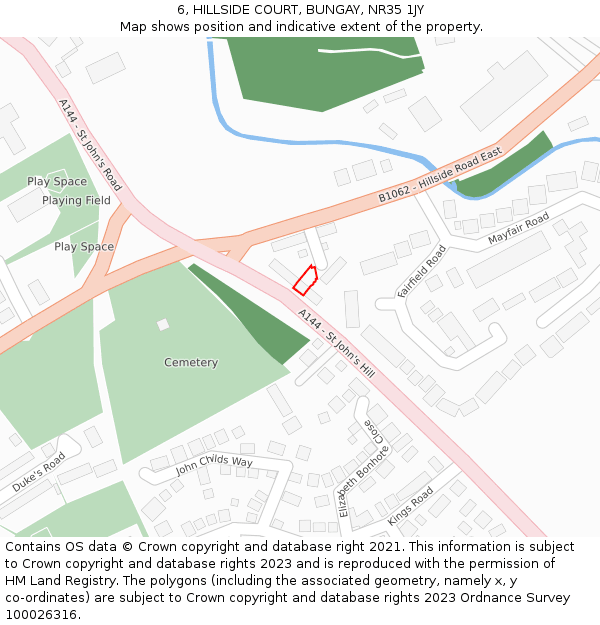 6, HILLSIDE COURT, BUNGAY, NR35 1JY: Location map and indicative extent of plot