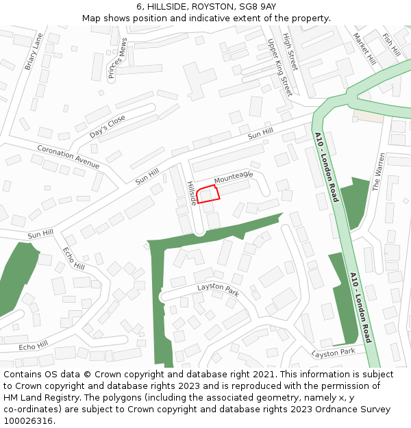 6, HILLSIDE, ROYSTON, SG8 9AY: Location map and indicative extent of plot