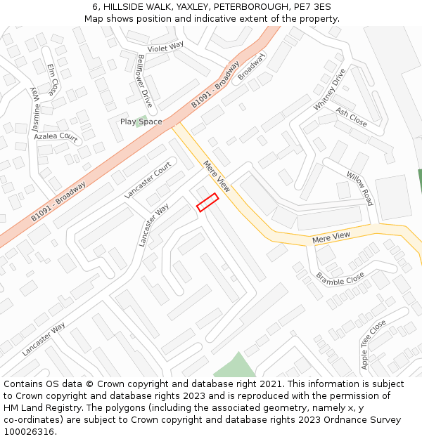 6, HILLSIDE WALK, YAXLEY, PETERBOROUGH, PE7 3ES: Location map and indicative extent of plot