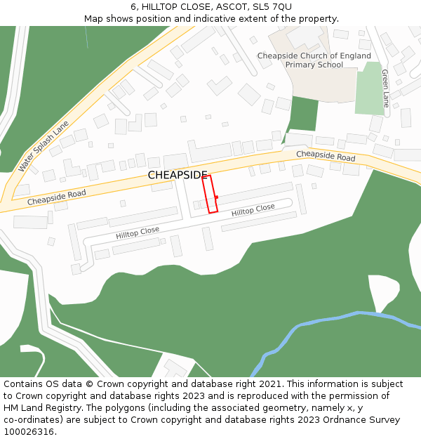 6, HILLTOP CLOSE, ASCOT, SL5 7QU: Location map and indicative extent of plot