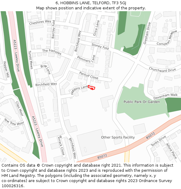 6, HOBBINS LANE, TELFORD, TF3 5GJ: Location map and indicative extent of plot