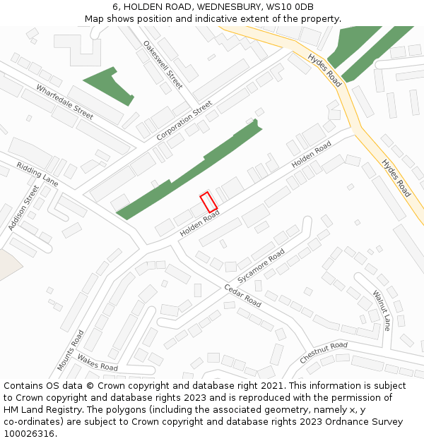 6, HOLDEN ROAD, WEDNESBURY, WS10 0DB: Location map and indicative extent of plot