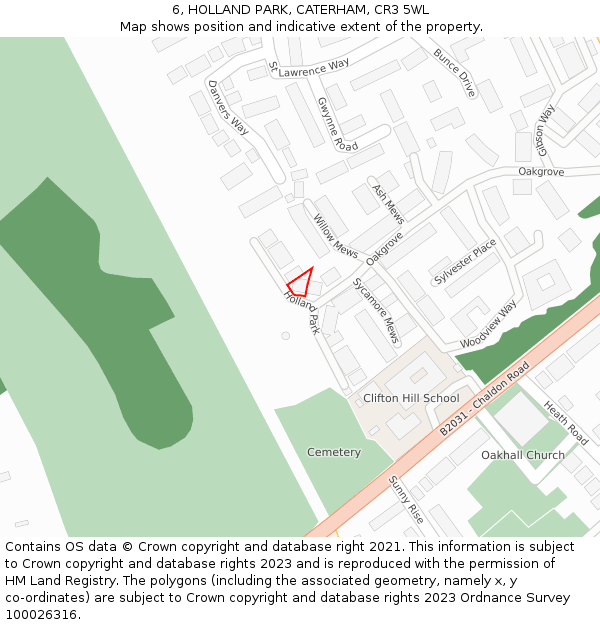 6, HOLLAND PARK, CATERHAM, CR3 5WL: Location map and indicative extent of plot