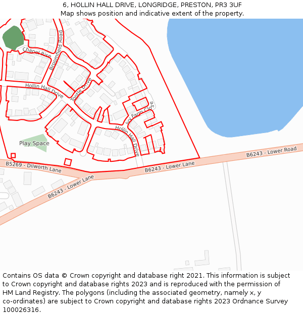 6, HOLLIN HALL DRIVE, LONGRIDGE, PRESTON, PR3 3UF: Location map and indicative extent of plot