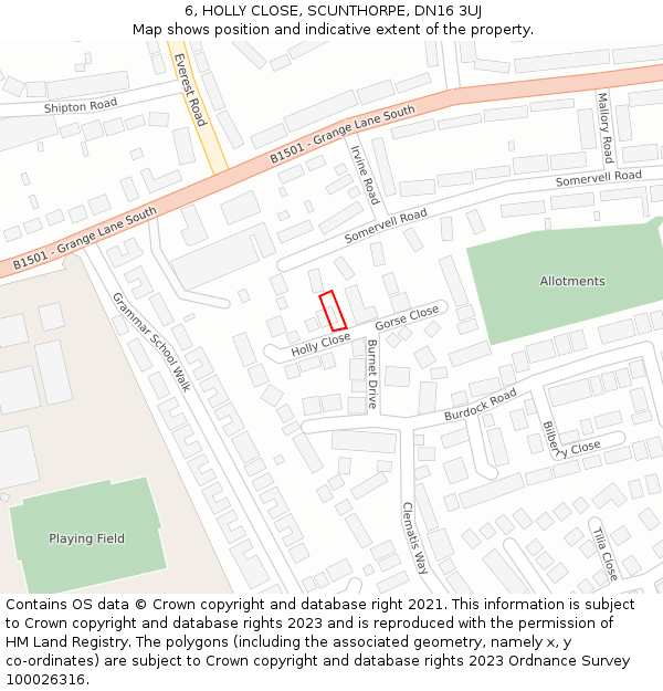 6, HOLLY CLOSE, SCUNTHORPE, DN16 3UJ: Location map and indicative extent of plot