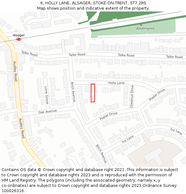 6, HOLLY LANE, ALSAGER, STOKE-ON-TRENT, ST7 2RS: Location map and indicative extent of plot