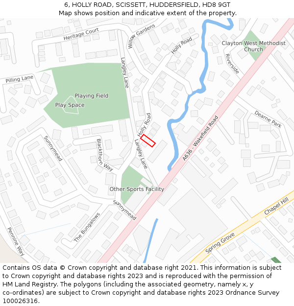 6, HOLLY ROAD, SCISSETT, HUDDERSFIELD, HD8 9GT: Location map and indicative extent of plot