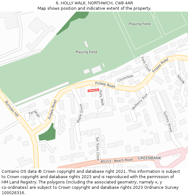 6, HOLLY WALK, NORTHWICH, CW8 4AR: Location map and indicative extent of plot