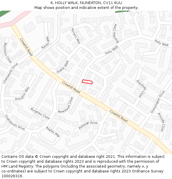 6, HOLLY WALK, NUNEATON, CV11 6UU: Location map and indicative extent of plot