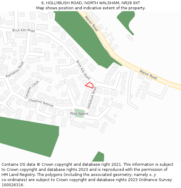 6, HOLLYBUSH ROAD, NORTH WALSHAM, NR28 9XT: Location map and indicative extent of plot