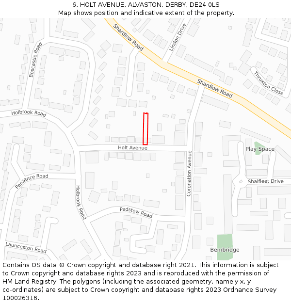 6, HOLT AVENUE, ALVASTON, DERBY, DE24 0LS: Location map and indicative extent of plot