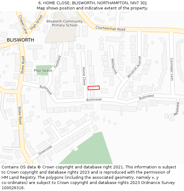 6, HOME CLOSE, BLISWORTH, NORTHAMPTON, NN7 3DJ: Location map and indicative extent of plot