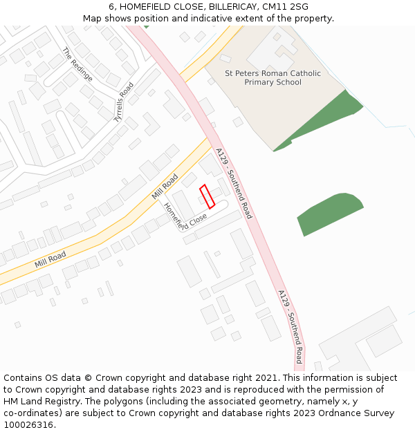 6, HOMEFIELD CLOSE, BILLERICAY, CM11 2SG: Location map and indicative extent of plot