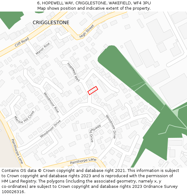 6, HOPEWELL WAY, CRIGGLESTONE, WAKEFIELD, WF4 3PU: Location map and indicative extent of plot