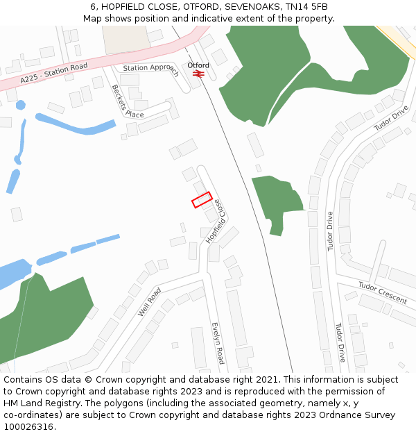 6, HOPFIELD CLOSE, OTFORD, SEVENOAKS, TN14 5FB: Location map and indicative extent of plot