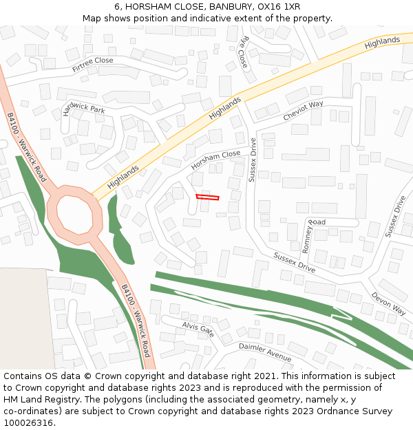 6, HORSHAM CLOSE, BANBURY, OX16 1XR: Location map and indicative extent of plot