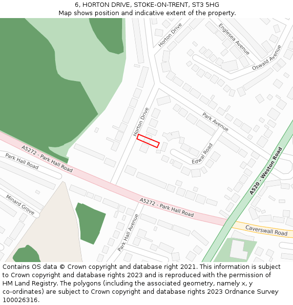 6, HORTON DRIVE, STOKE-ON-TRENT, ST3 5HG: Location map and indicative extent of plot