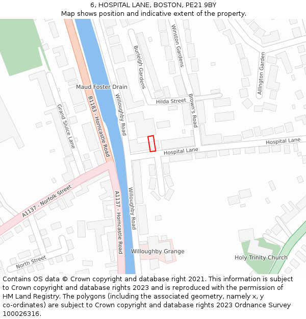 6, HOSPITAL LANE, BOSTON, PE21 9BY: Location map and indicative extent of plot