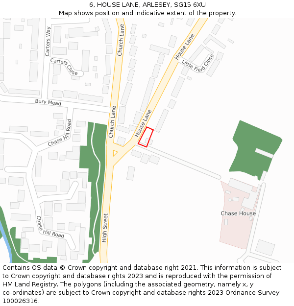 6, HOUSE LANE, ARLESEY, SG15 6XU: Location map and indicative extent of plot