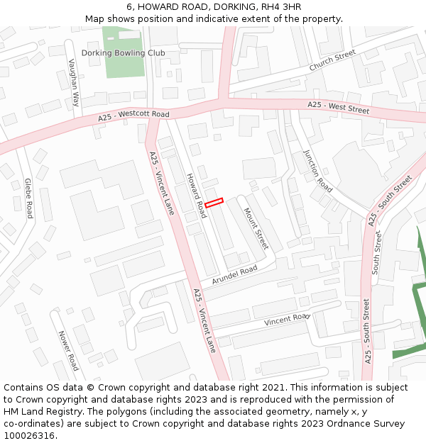 6, HOWARD ROAD, DORKING, RH4 3HR: Location map and indicative extent of plot