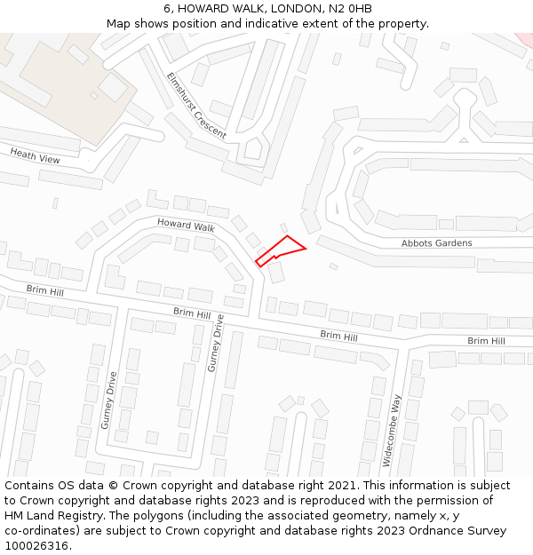6, HOWARD WALK, LONDON, N2 0HB: Location map and indicative extent of plot