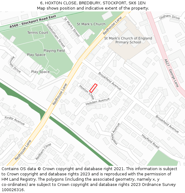 6, HOXTON CLOSE, BREDBURY, STOCKPORT, SK6 1EN: Location map and indicative extent of plot