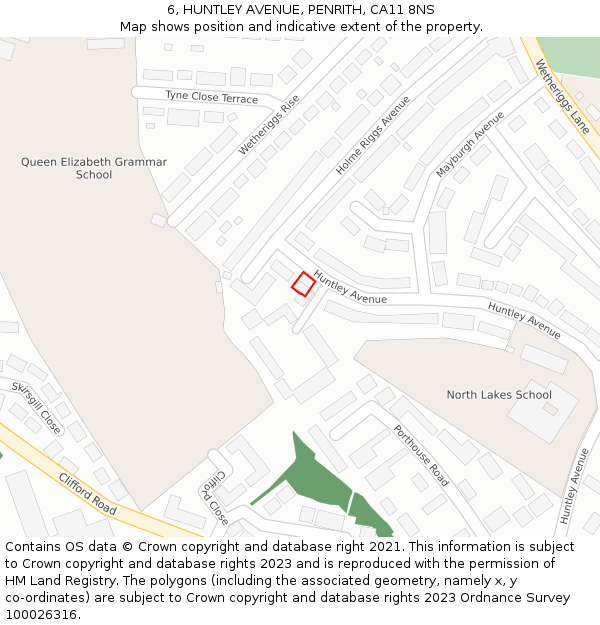 6, HUNTLEY AVENUE, PENRITH, CA11 8NS: Location map and indicative extent of plot