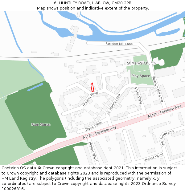 6, HUNTLEY ROAD, HARLOW, CM20 2PR: Location map and indicative extent of plot