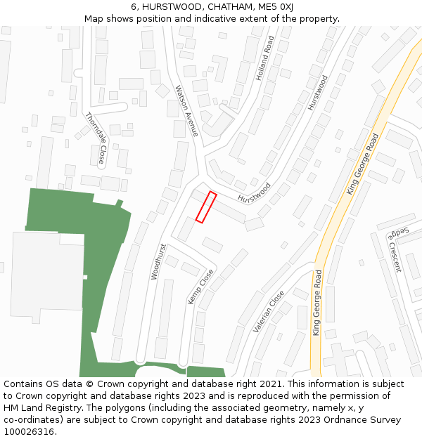 6, HURSTWOOD, CHATHAM, ME5 0XJ: Location map and indicative extent of plot