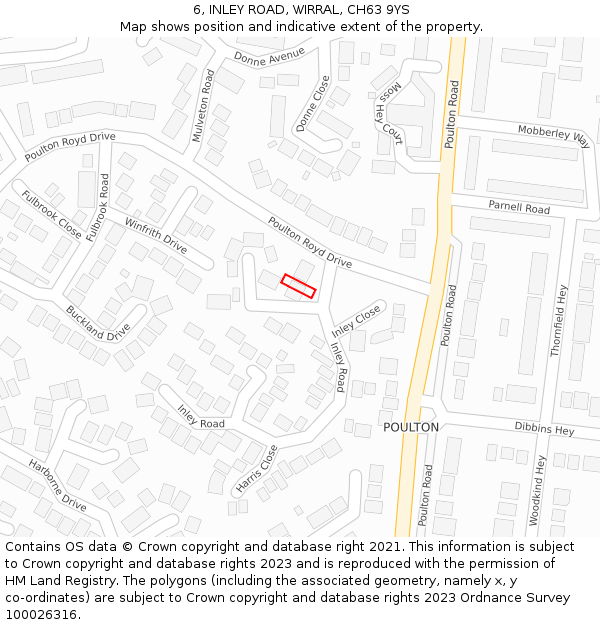 6, INLEY ROAD, WIRRAL, CH63 9YS: Location map and indicative extent of plot