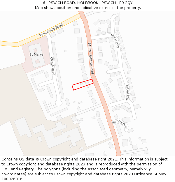 6, IPSWICH ROAD, HOLBROOK, IPSWICH, IP9 2QY: Location map and indicative extent of plot