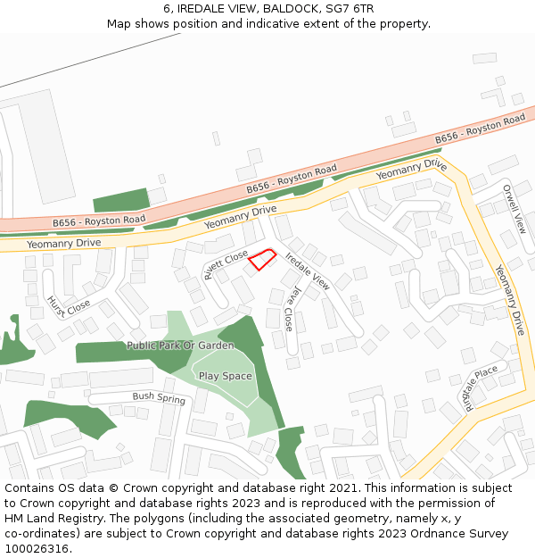 6, IREDALE VIEW, BALDOCK, SG7 6TR: Location map and indicative extent of plot