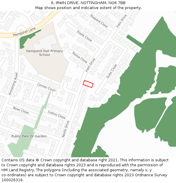 6, IRWIN DRIVE, NOTTINGHAM, NG6 7BB: Location map and indicative extent of plot