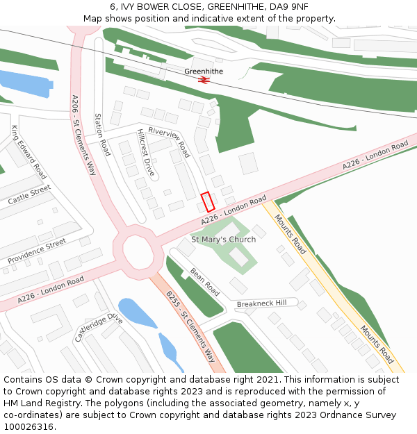 6, IVY BOWER CLOSE, GREENHITHE, DA9 9NF: Location map and indicative extent of plot