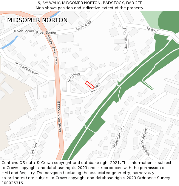 6, IVY WALK, MIDSOMER NORTON, RADSTOCK, BA3 2EE: Location map and indicative extent of plot