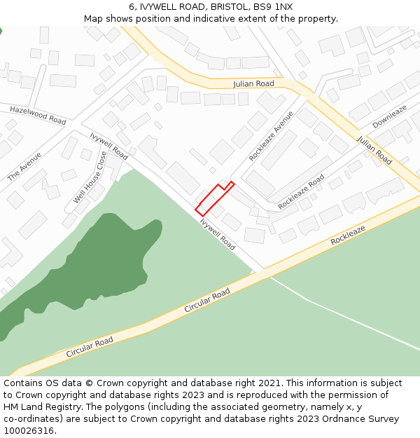 6, IVYWELL ROAD, BRISTOL, BS9 1NX: Location map and indicative extent of plot