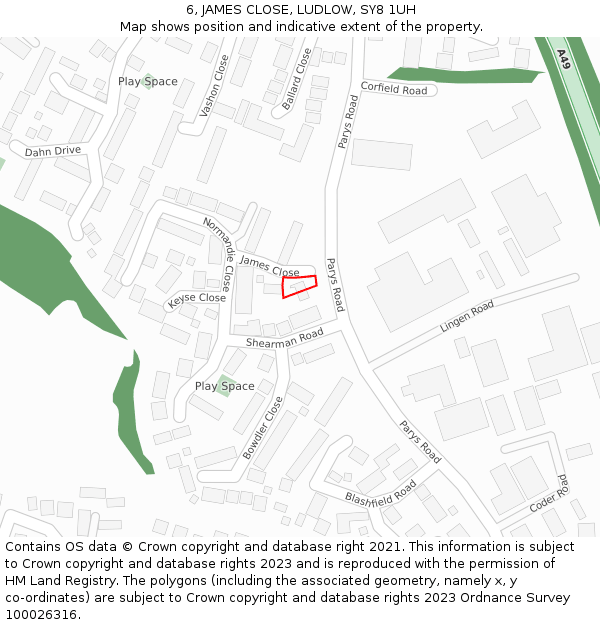6, JAMES CLOSE, LUDLOW, SY8 1UH: Location map and indicative extent of plot
