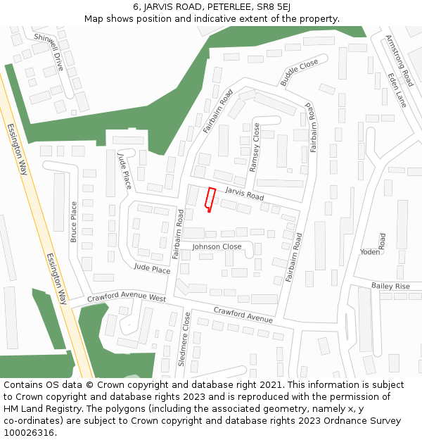 6, JARVIS ROAD, PETERLEE, SR8 5EJ: Location map and indicative extent of plot
