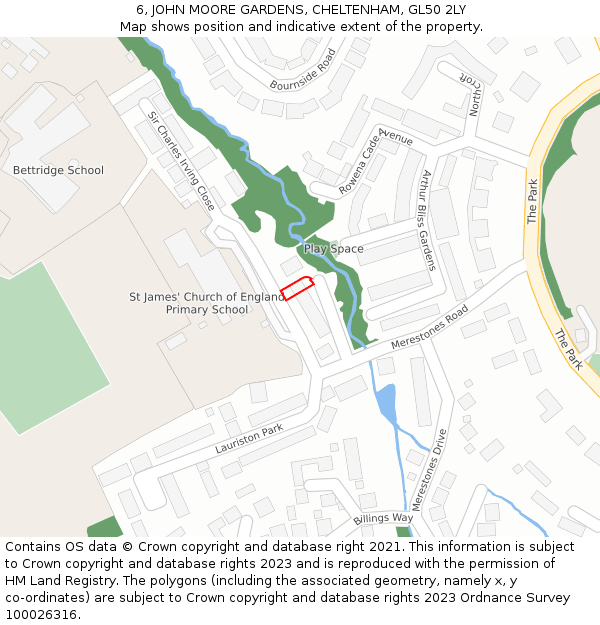 6, JOHN MOORE GARDENS, CHELTENHAM, GL50 2LY: Location map and indicative extent of plot