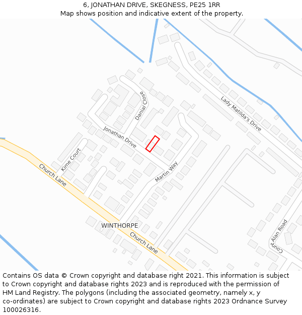 6, JONATHAN DRIVE, SKEGNESS, PE25 1RR: Location map and indicative extent of plot