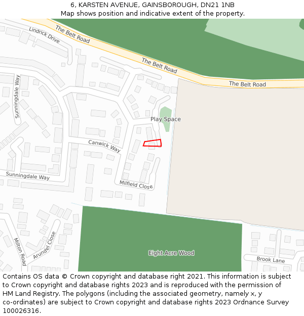 6, KARSTEN AVENUE, GAINSBOROUGH, DN21 1NB: Location map and indicative extent of plot