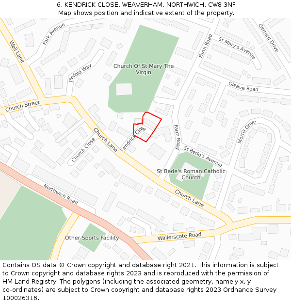 6, KENDRICK CLOSE, WEAVERHAM, NORTHWICH, CW8 3NF: Location map and indicative extent of plot