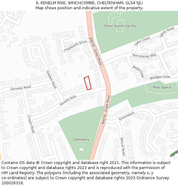 6, KENELM RISE, WINCHCOMBE, CHELTENHAM, GL54 5JU: Location map and indicative extent of plot