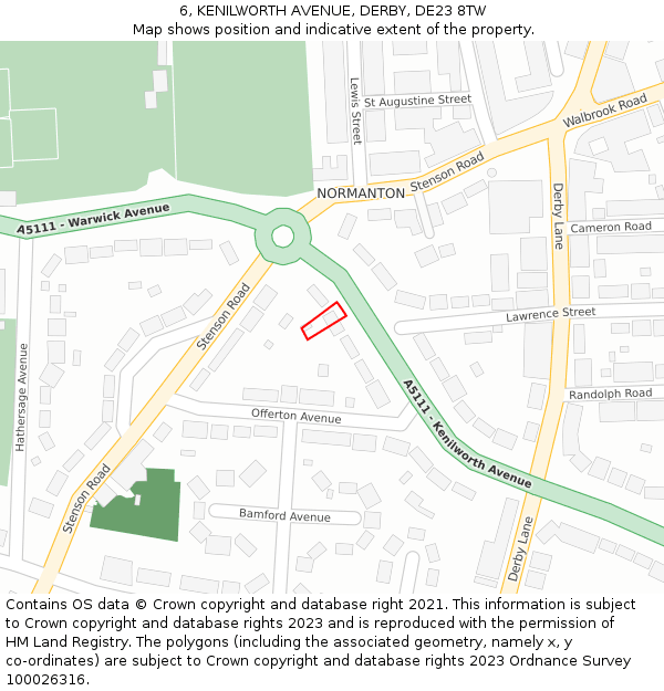 6, KENILWORTH AVENUE, DERBY, DE23 8TW: Location map and indicative extent of plot