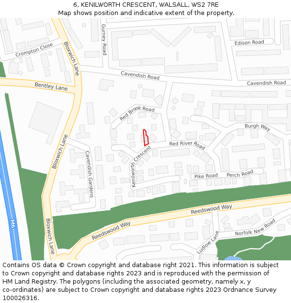 6, KENILWORTH CRESCENT, WALSALL, WS2 7RE: Location map and indicative extent of plot