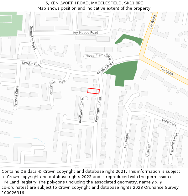 6, KENILWORTH ROAD, MACCLESFIELD, SK11 8PE: Location map and indicative extent of plot
