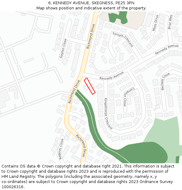 6, KENNEDY AVENUE, SKEGNESS, PE25 3PN: Location map and indicative extent of plot