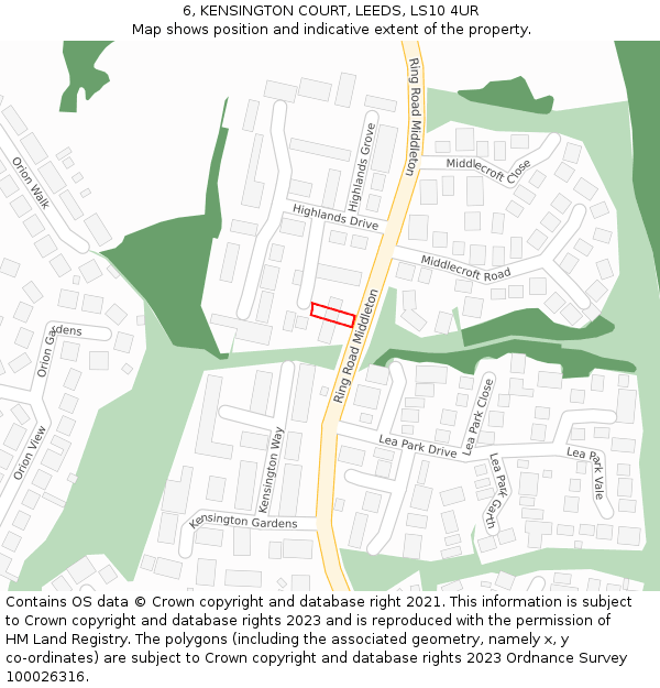 6, KENSINGTON COURT, LEEDS, LS10 4UR: Location map and indicative extent of plot